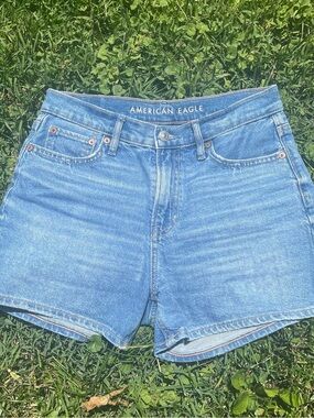 American Eagle Blue High-Rise Denim Shorts